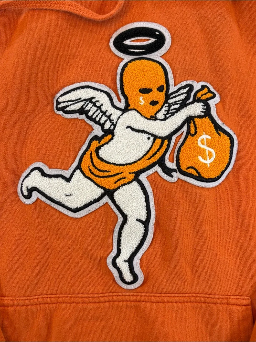 Hasta Muerte Ski Mask Angel Graphic Pullover Hoodie Orange Size Small Streetwear